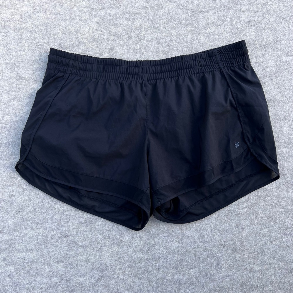 Athleta Mesh Trim Running Shorts Womens XL Black Elastic Waist Pocket Activewear